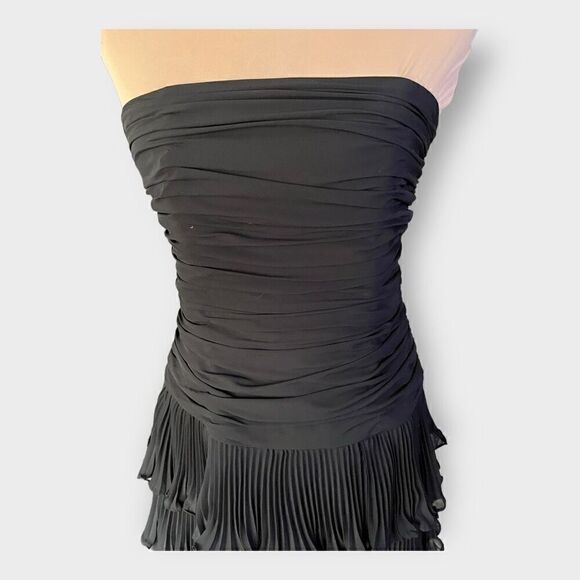 WHBM Women’s Strapless Ruched Bodice Pleated Bottom Cocktail Dress 4 Black - Picture 2 of 9